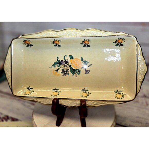 VTG Handpainted Portugal floral tray Roses Ceramic collectible 11" - Picture 3 of 9